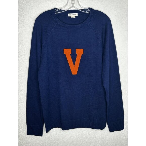Hillflint Sweater Mens L Navy Merino Wool Collegiate V Letter Virginia State - Picture 1 of 13